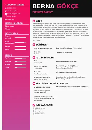 Fizyoterapist Cv Örnekleri cv indir